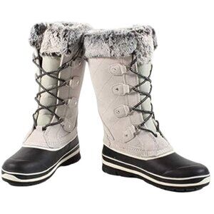 Khombu Emily Snow Winter Lace Up Boots Off White Black Women's Size 6 Cabincore